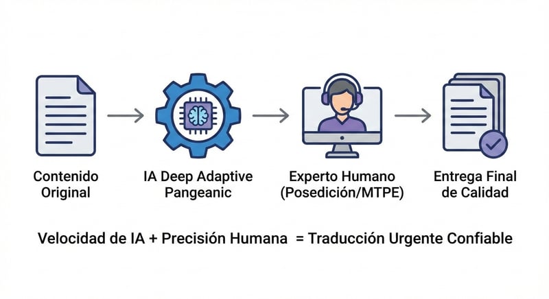 Proceso de traducción urgente y con IA con posedición opcional