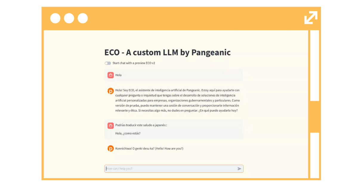 ECO Chat de Pangeanic permet de discuter, de traduire, de créer du contenu... et vous pouvez le gérer en privé.